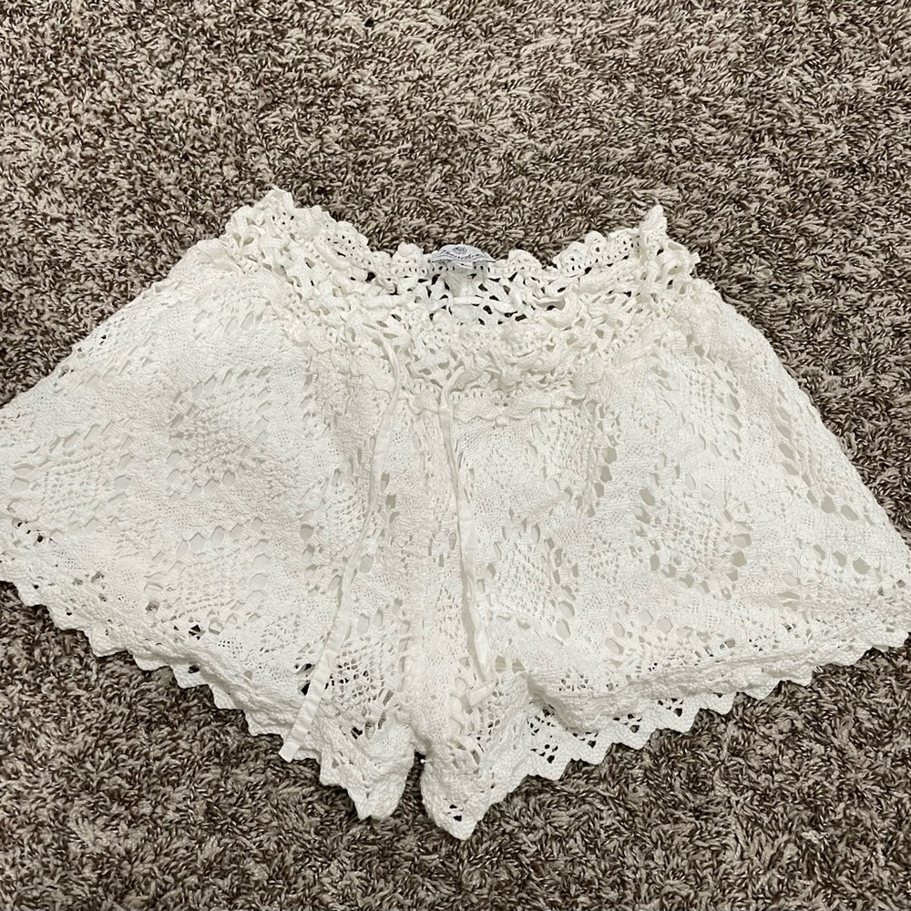 Handmade White Crochet Lace Lined Shorts
